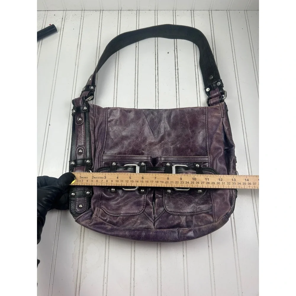 Tano Vintage Y2K Hobo Distressed Purple Leather Shoulder Bag Purse
